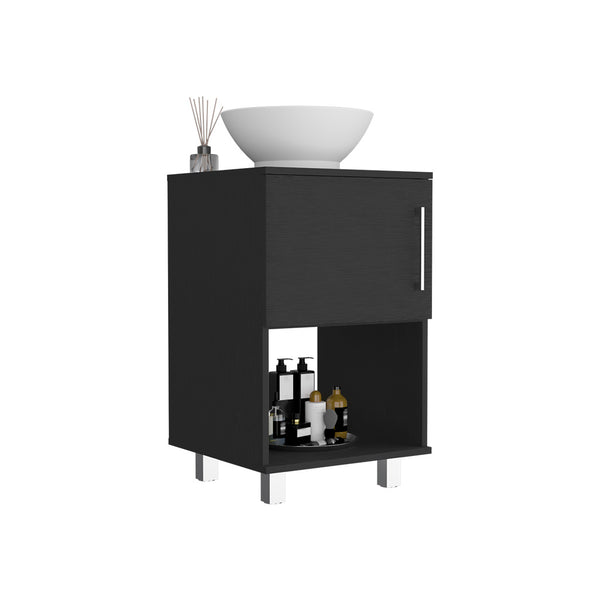 English Elm Single Bathroom Vanity with Sink and Shelf, Engineered Wood Cabinet, One Door, Modern Design, FSC Compliant Black 18 L x 18 W x 6 H B097S00104