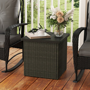 English Elm Outsunny Square Wicker Patio Side Table with Umbrella Hole and Open Storage Shelf W2225P485613