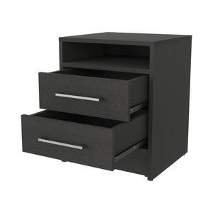 English Elm Wenge Two-Drawer Nightstand with Open Shelf, Smooth-Glide Rails, Durable Melamine, Compact 23.6"H B062P230638