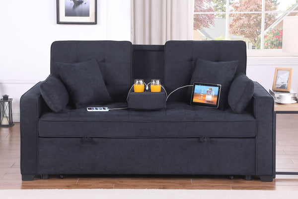 English Elm Cody 70"W Convertible Sleeper Loveseat With Console, Usb Ports & Cup Holders For Small Spaces B061S00849