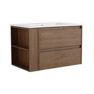 English Elm 30" Wall Mount Bathroom Vanity With Ceramic Sink & Soft-Close Drawers For Modern Storage Solutions W999S00207