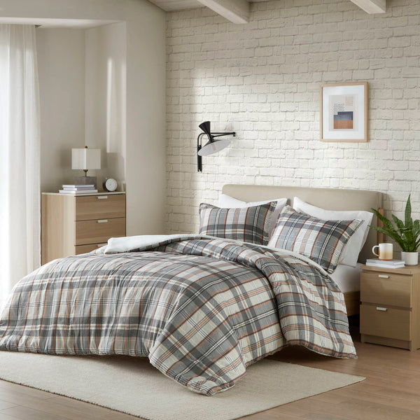 English Elm Plaid Twin/Twin XL Duvet Cover Set - 100% Microfiber, Anti-Microbial, Soft Printed Plaid with Solid Reverse B035P294219