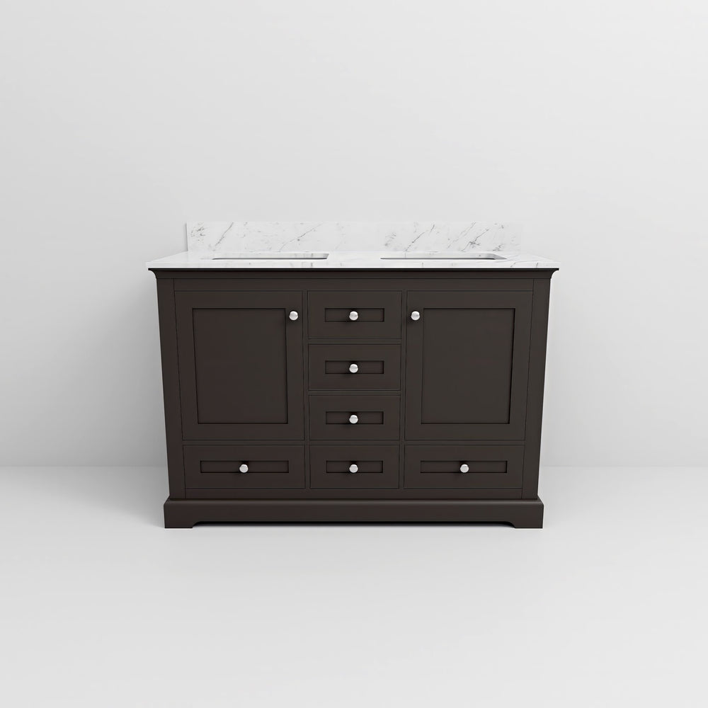 English Elm Espresso 48 in Double Bath Vanity with Carrara Marble Top, Soft-Close Drawers & Ample Storage B2731P258196