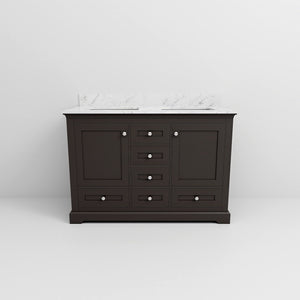 English Elm Espresso 48 in Double Bath Vanity with Carrara Marble Top, Soft-Close Drawers & Ample Storage B2731P258196
