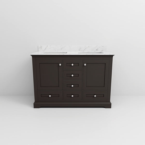 English Elm Espresso 48 in Double Bath Vanity with Carrara Marble Top, Soft-Close Drawers & Ample Storage B2731P258196