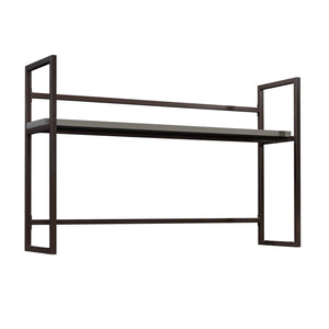 English Elm Credenza Brown Finish Hutch with Powder-Coated Metal Frame, Open Shelves, Engineered Wood Durability B356P367751