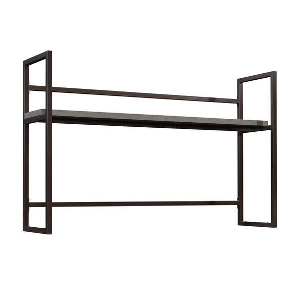 English Elm Credenza Brown Finish Hutch with Powder-Coated Metal Frame, Open Shelves, Engineered Wood Durability B356P367751