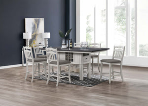 English Elm Antique Counter Height 7pc Dining Set with 18" Leaf, Built-In Wine Storage, Distressed Vintage Charm B011S01888