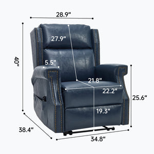 English Elm Emon's Overstuffed Chenille Power Lift Recliner with Massage Heat and Charging Ports Blue W1803S00087