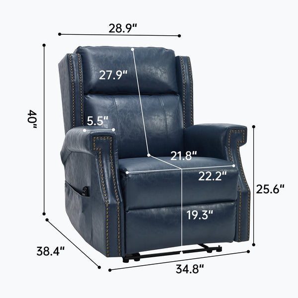 English Elm Emon's Overstuffed Chenille Power Lift Recliner with Massage Heat and Charging Ports Blue W1803S00087