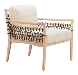Wezly Modern Ivory Lounge Chair - Textured Fabric and Whitewashed Rubberwood for Stylish Comfort