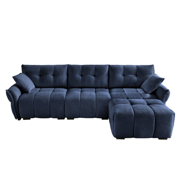 English Elm Three-Seat Sofa Set With Ottoman, Textured Blue Chenille & High-Resilience Cushions For Comfort W714S01149-GIGA