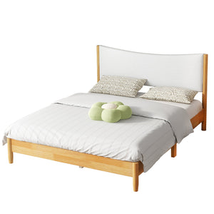 English Elm Queen Solid Rubber Wood Bed with Teddy Velvet Upholstered Headboard, Beech White Finish, Space-Saving Design W504P368764