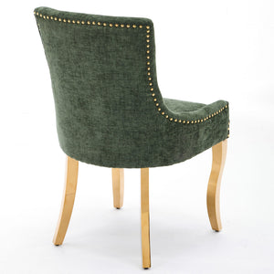 English Elm Chenille Plush Dining Chair with Curved Gold-Plated Legs, Rivet Trim, Textured Upholstery Comfort Olive Green W1143P332688