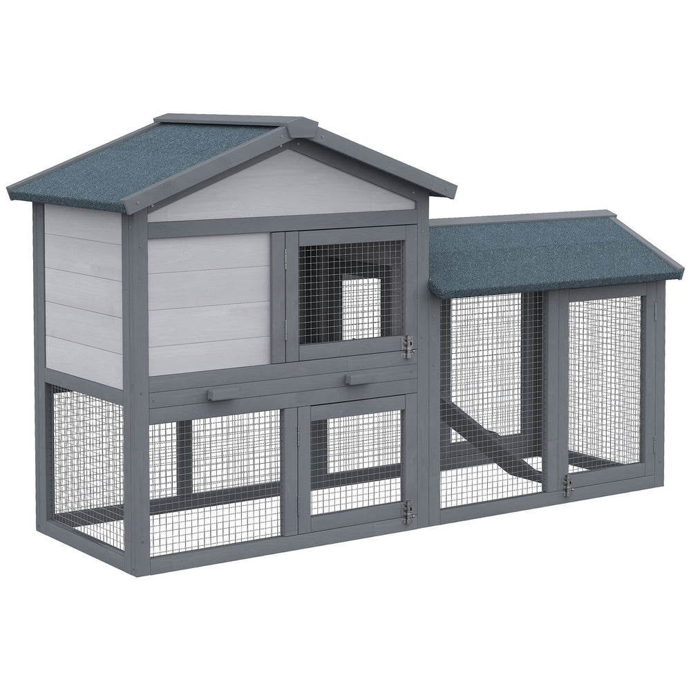English Elm Pawhut Wooden Rabbit Hutch with Asphalt Roof Run Area Ramp and Removable Tray W2225P217659