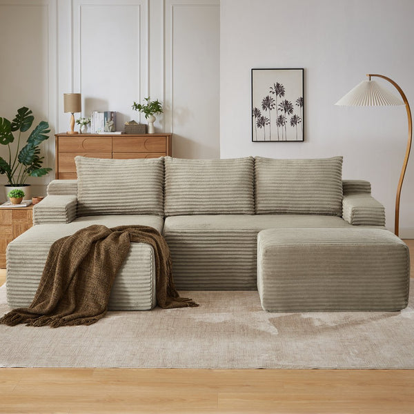 English Elm U-shaped Cloud Sectional Corduroy Deep Seat Modular Sofa for Living Room Lounge W2339S00110