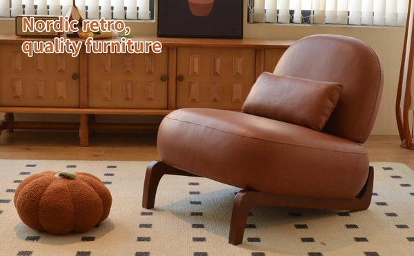 English Elm Cute Faux Leather Armless Accent Chair Solid Wood Legs Cushioned Seat Modern Brown W2105P440978