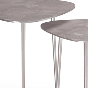 English Elm Shelton Hand-Finished Nickel 2-Pc Metal Nesting Tables — Geometric Etched Tops, Versatile Side/End Use B136P159605