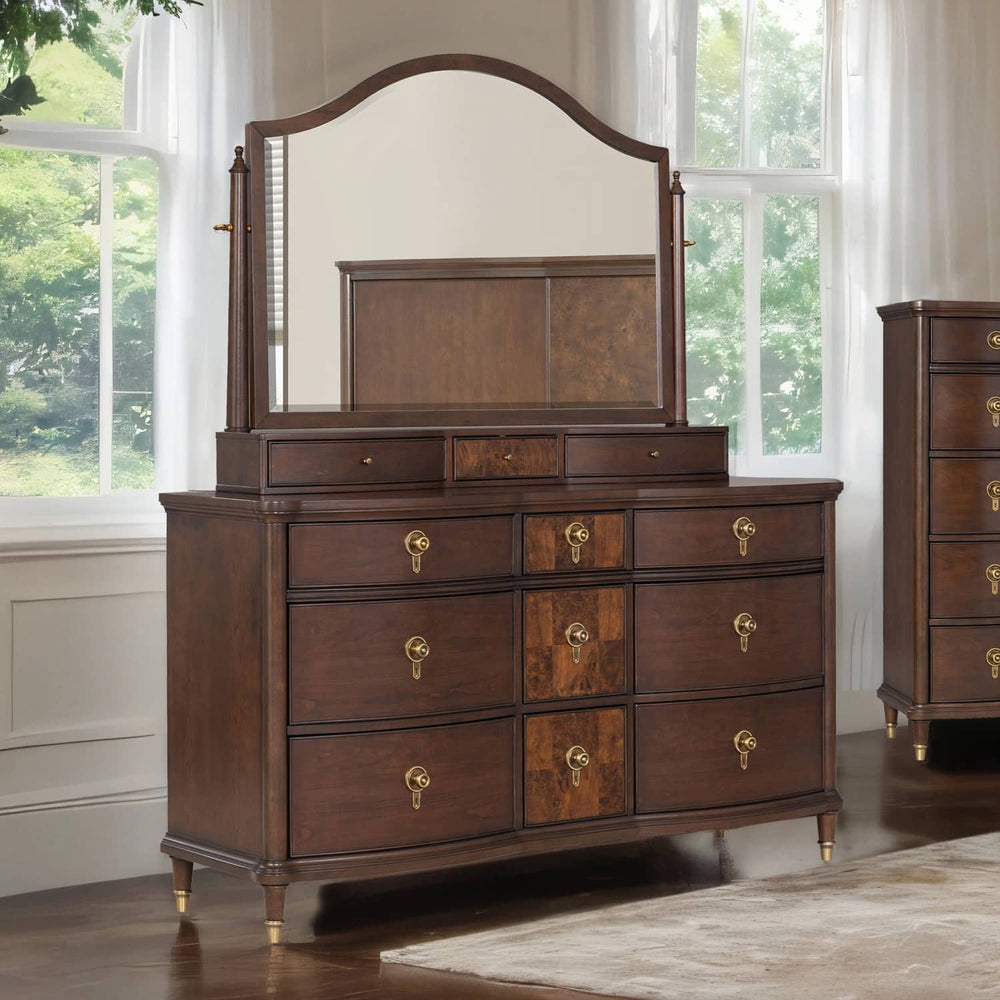English Elm 1pc Transitional Wide Dresser Rubberwood Dark Cherry Finish Gold Legs Bedroom Storage B2741P446687