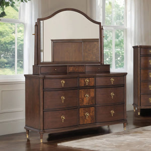 English Elm 1pc Transitional Wide Dresser Rubberwood Dark Cherry Finish Gold Legs Bedroom Storage B2741P446687