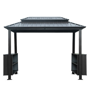 English Elm 6x10FT Hardtop Grill Gazebo with Double Galvanized Steel Roof, Ventilated Two-Tier Design & Storage Hooks Gray W1859S00115