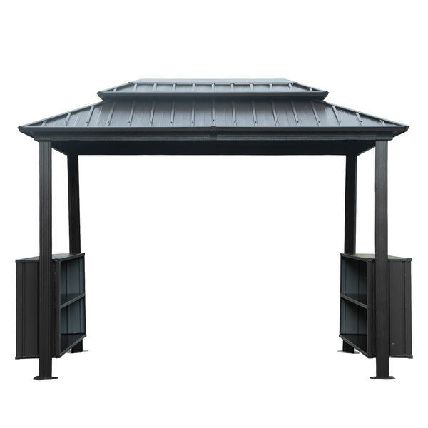 English Elm 6x10FT Hardtop Grill Gazebo with Double Galvanized Steel Roof, Ventilated Two-Tier Design & Storage Hooks Gray W1859S00115