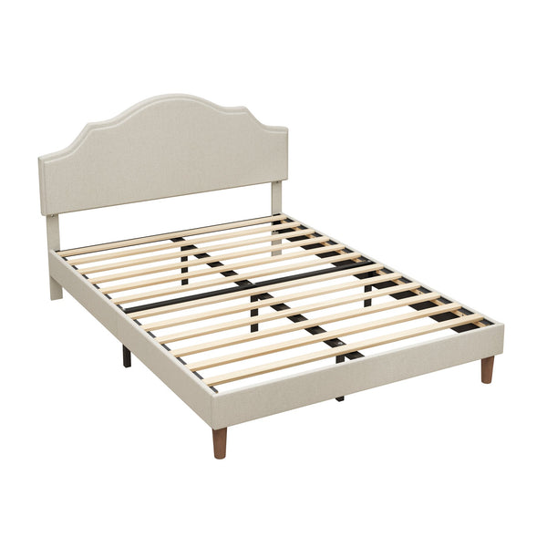 English Elm Queen Upholstered Platform Bed with Adjustable Headboard, Linen Fabric, Sturdy 1000lb Frame, Beige W1716P280054