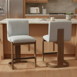 English Elm Modern Linen Upholstered Counter Stools Set of 2 with Rubberwood Legs for Kitchen Island Light Grey,Walnut N762P395711G