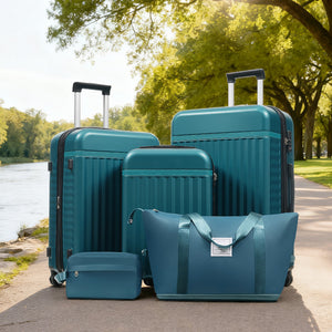 English Elm Luggage Set 5 Piece Abs Hardside Expandable Spinner Wheels Tsa Lock Travel Bags Dark Green N732P326115F