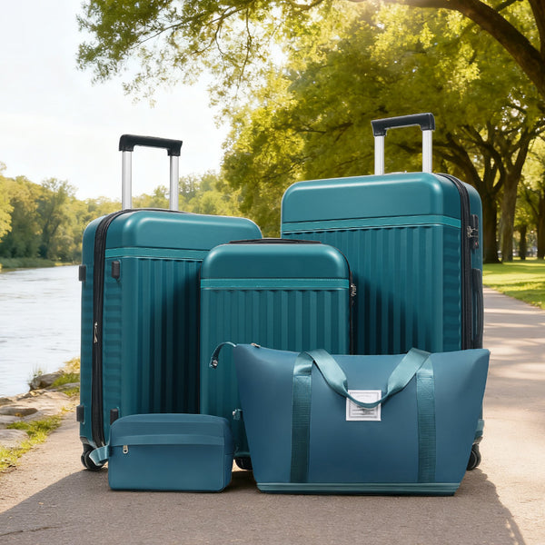 English Elm Luggage Set 5 Piece Abs Hardside Expandable Spinner Wheels Tsa Lock Travel Bags Dark Green N732P326115F