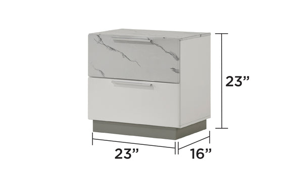 English Elm Mist Queen 4-Piece Bedroom Set – Chic Two-Tone High-Gloss Marble & Led Illuminated Finish White B009S01744