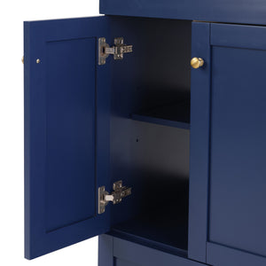 English Elm 30" Vanity with Ceramic Sink and Solid Wood Frame, Soft-Close Drawers, Compact Coastal Style, Durable Construction Blue W2896P344081