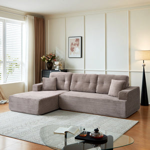 English Elm Right-Facing Chaise modular sectional sofa with plush corduroy, boneless design, converts to bed Brown Gray W3565S00004
