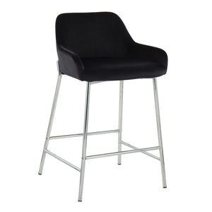 English Elm Daniella Modern Fixed-Height Counter Stool Set Of 2 In Black Velvet & Chrome For Stylish Dining B202S00053