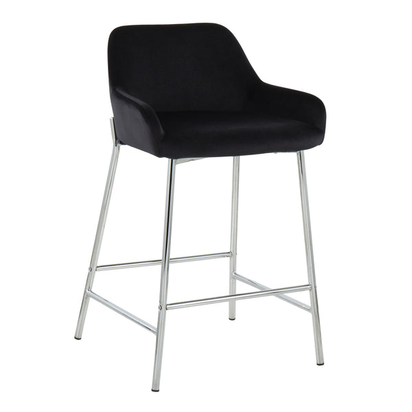 English Elm Daniella Modern Fixed-Height Counter Stool Set Of 2 In Black Velvet & Chrome For Stylish Dining B202S00053