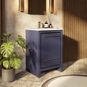 English Elm Navy Blue Single Bath Vanity With Quartz Top, Gun Metal Faucet & 18" Mirror For Modern Spaces B2731S02025