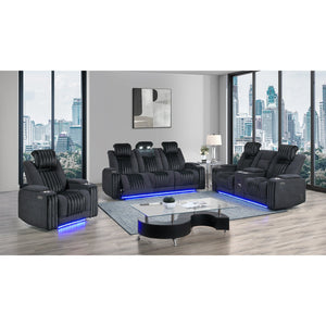 English Elm Duran Power Recliner with Led Lighting Usb Charging and Adjustable Headrest Support Black B201P412675