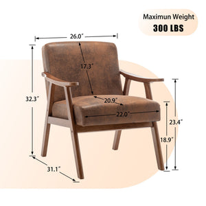 English Elm Mid-century Modern Wingback Accent Chair Solid Rubberwood Frame Tech Cloth Upholstery Brown W2200P151525