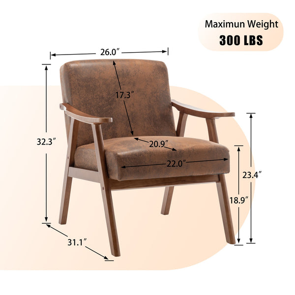 English Elm Mid-century Modern Wingback Accent Chair Solid Rubberwood Frame Tech Cloth Upholstery Brown W2200P151525