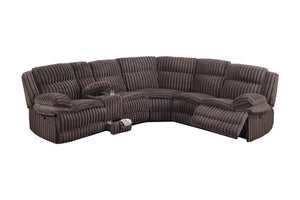 English Elm Chocolate Fur-Like Corduroy U-Shaped Sectional Sofa with Console Cup Holders and Hidden Storage Recline Chocolate 33 L x 28 W x 76 H B011S01738