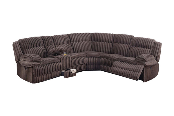 English Elm Chocolate Fur-Like Corduroy U-Shaped Sectional Sofa with Console Cup Holders and Hidden Storage Recline Chocolate 33 L x 28 W x 76 H B011S01738