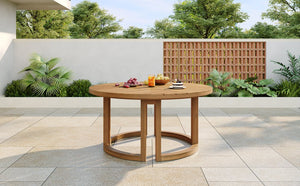 English Elm Trexm Round Acacia Outdoor Dining Table Seats Six with Umbrella Hole Slatted Top Light Teak N715P404283D