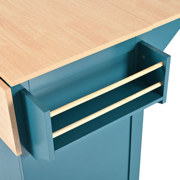 English Elm K&k Rolling Kitchen Island with Drop Leaves Power Outlet Drawers and Spice Rack Green N707S186617E