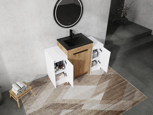 English Elm 48 Inch Freestanding Bathroom Vanity With Black Ceramic Sink & Soft-Close Storage Cabinets - Modern Elegance W999S00315