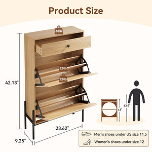 English Elm 2-door Rattan Front Shoe Cabinet Slim Wood Entryway Organizer with Drawer Open Shelf W5221P417193