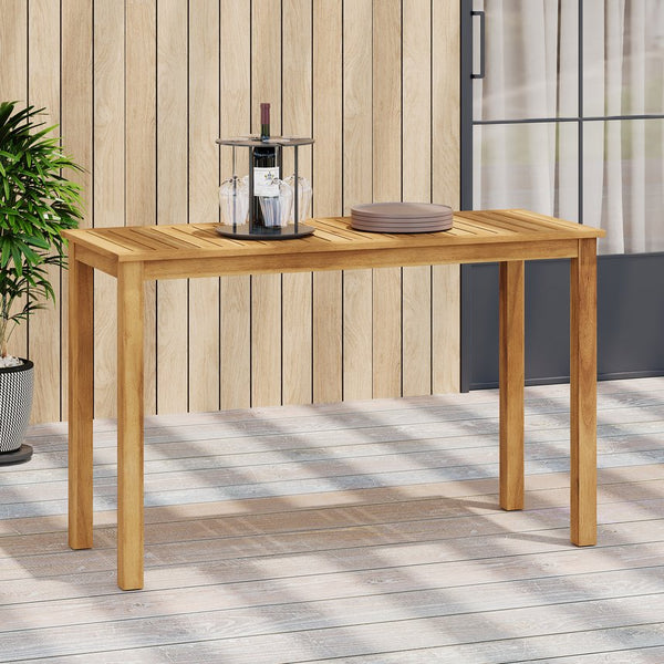 English Elm Christopher Knight Home® - Rectangular Acacia Outdoor Bar Table in Light Teak — 36.5" Bar Height, Slatted Top, Weather-Resistant Finish N776P247430L