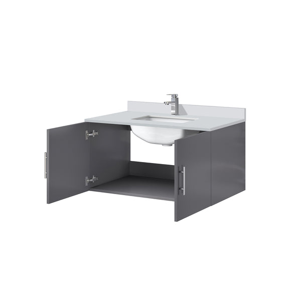 English Elm Dark Grey Bath Vanity 36" W X 22" D With Elegant Carrara Marble Top & Chrome Faucet For Modern Style B2731P258601