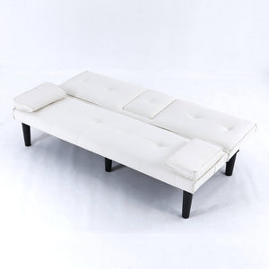 English Elm The 67-inch PVC multi-functional sofa bed with cup holder and one-click fold, space-saving comfort for guests White W3371P347648