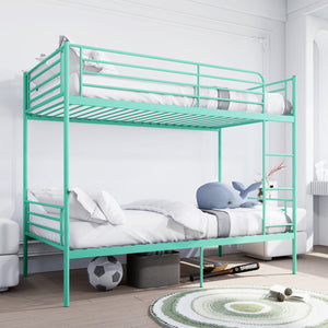 English Elm Bunk Bed Twin Over Iron Frame with Full Guardrail Ladder and Under Storage Green W3752P412410