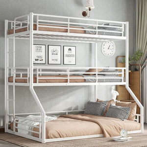 English Elm Twin Triple Metal Bunk Bed Matte Powder Coated Frame with Full Safety Guardrails Light White W1580S00585